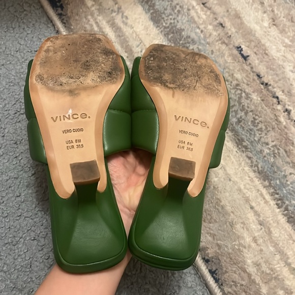 Vince Green Ceil Leather Square Toe Heel Sandal Mule - Picture 6 of 7